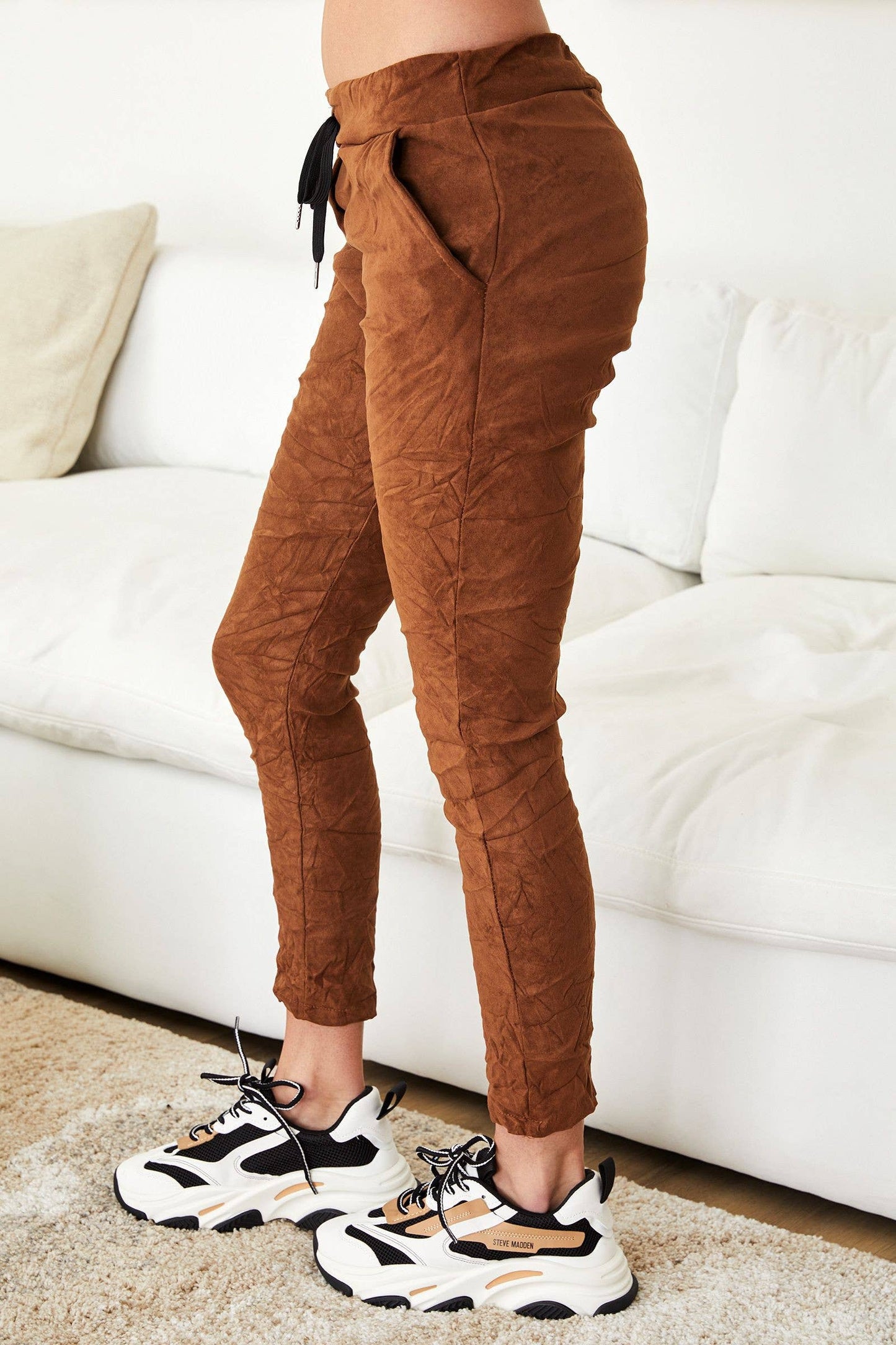 Magic Pants/Crinkle Jogger - Suede Chocolate Brown