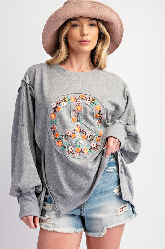 Floral Peace Patched Long Sleeve