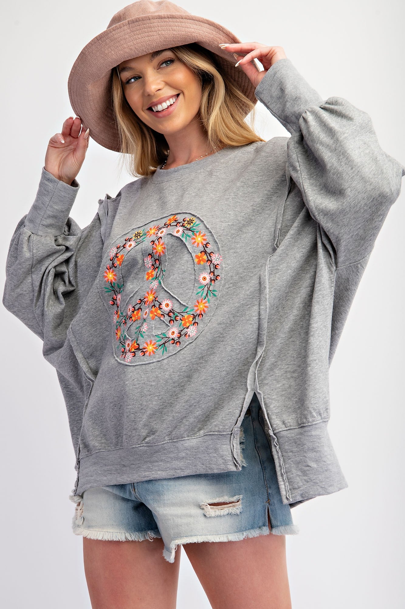 Floral Peace Patched Long Sleeve