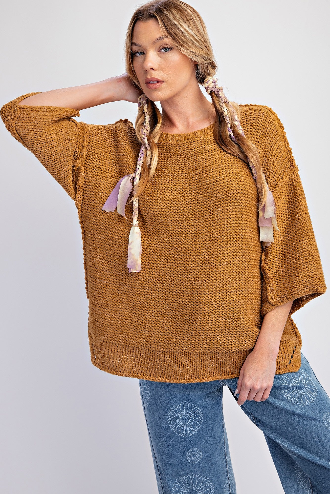 Chunky Knit 3/4 Sleeve Sweater