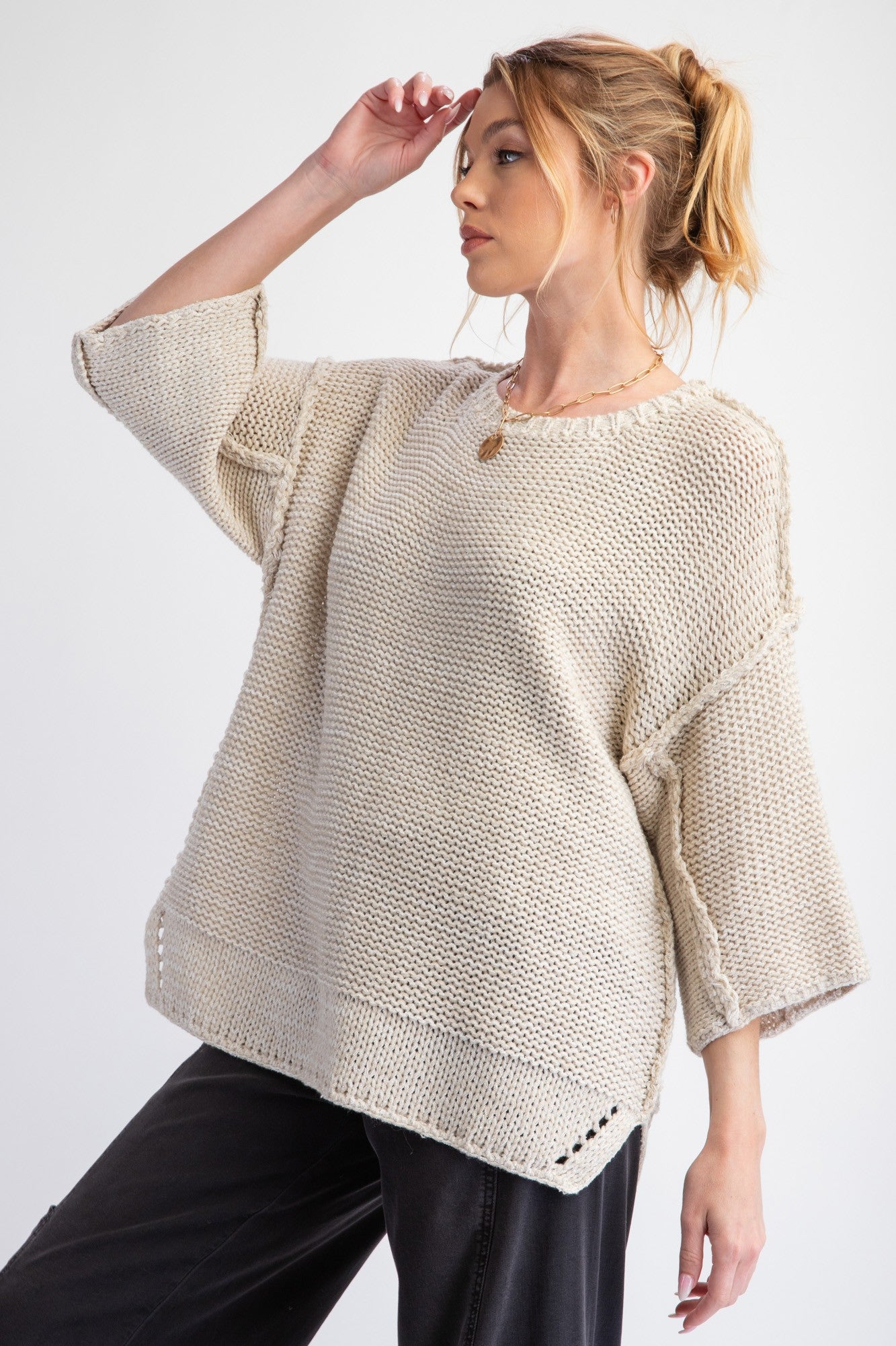 Chunky Knit 3/4 Sleeve Sweater