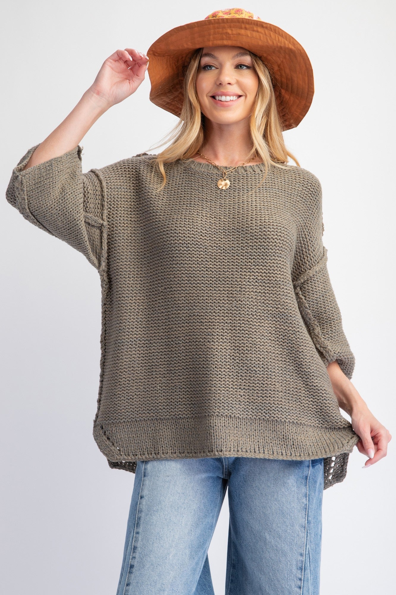 Chunky Knit 3/4 Sleeve Sweater