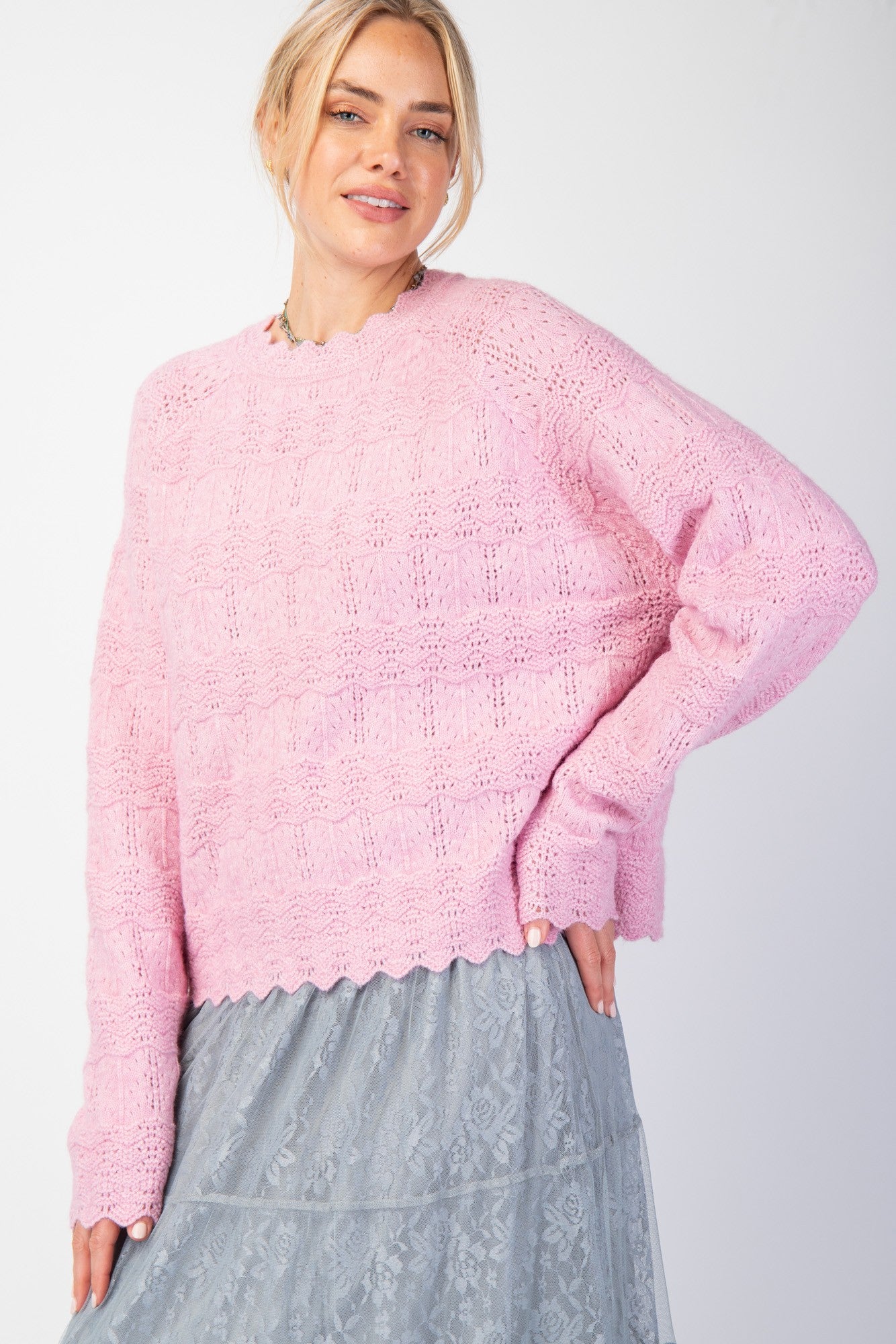 Maya Crochet Knit Pullover Sweater