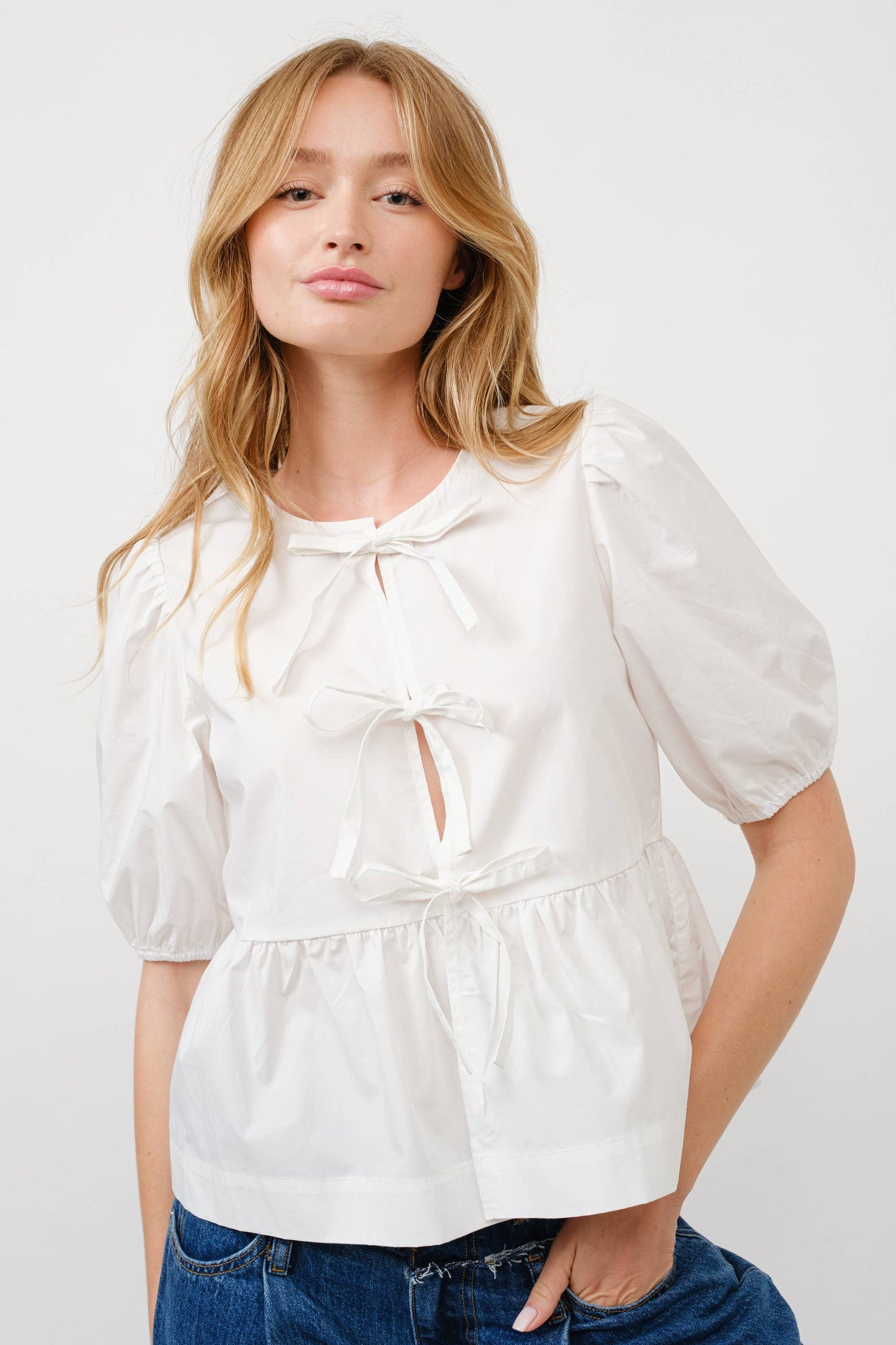 Poppy Front Bow Tie Blouse