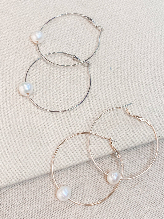 Freshwater Pearl 2" Hoop Earrings