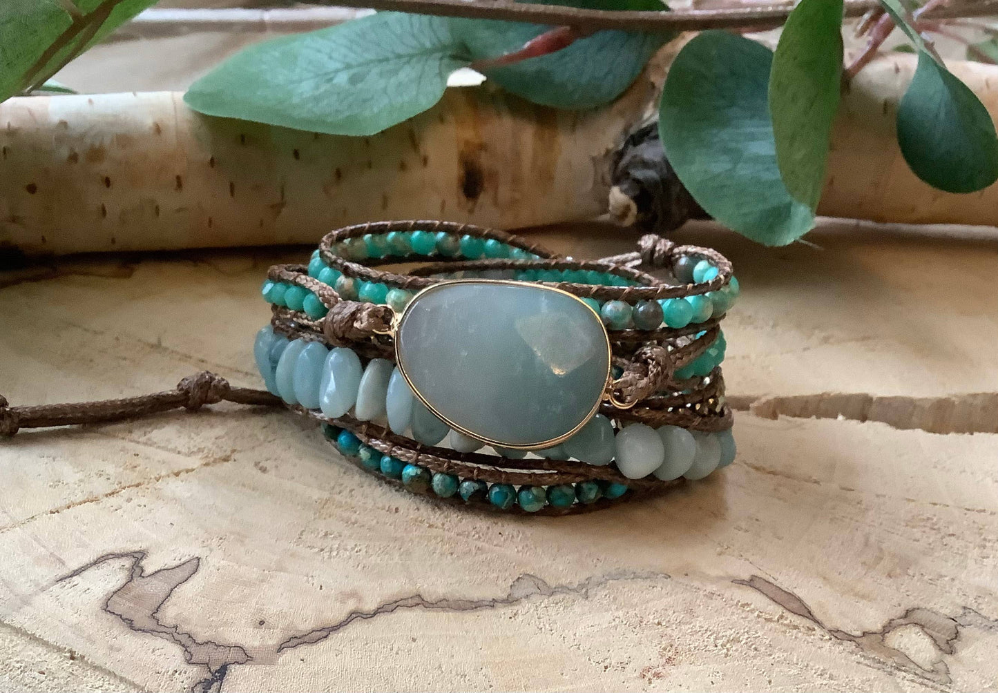 Amazonite Beaded Wrap  Bracelet