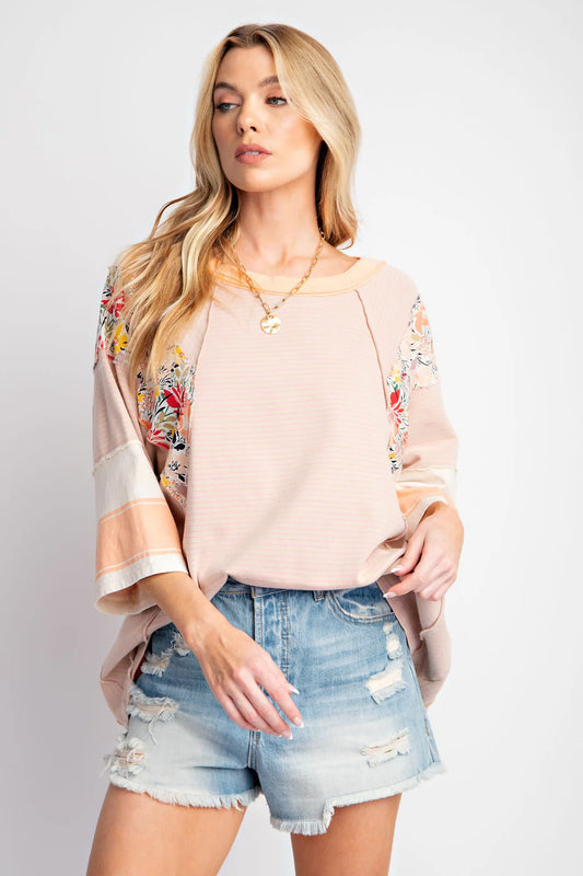 Apricot Mixed Print Sleeve Top