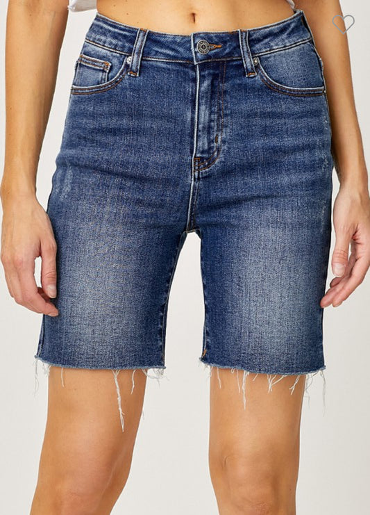 High Rise Raw Hem Shorts