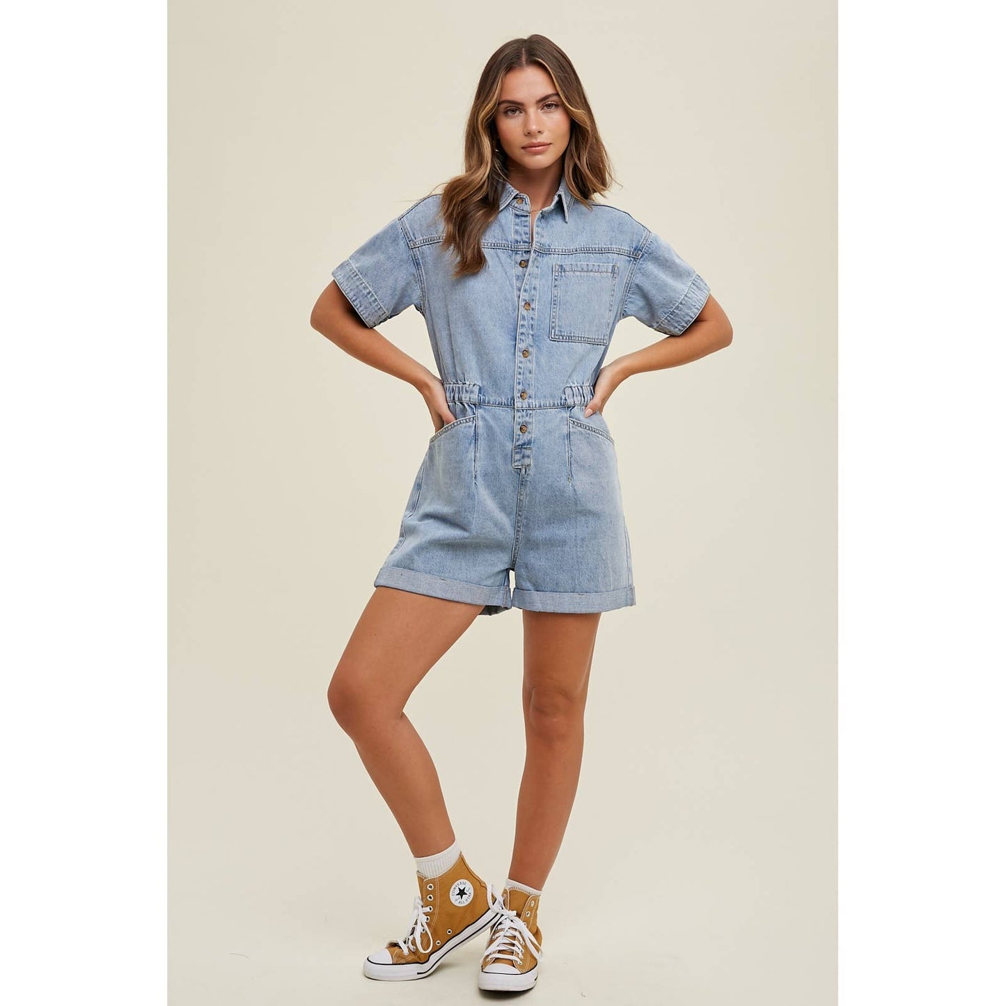 Brunch Days Denim Utility Romper