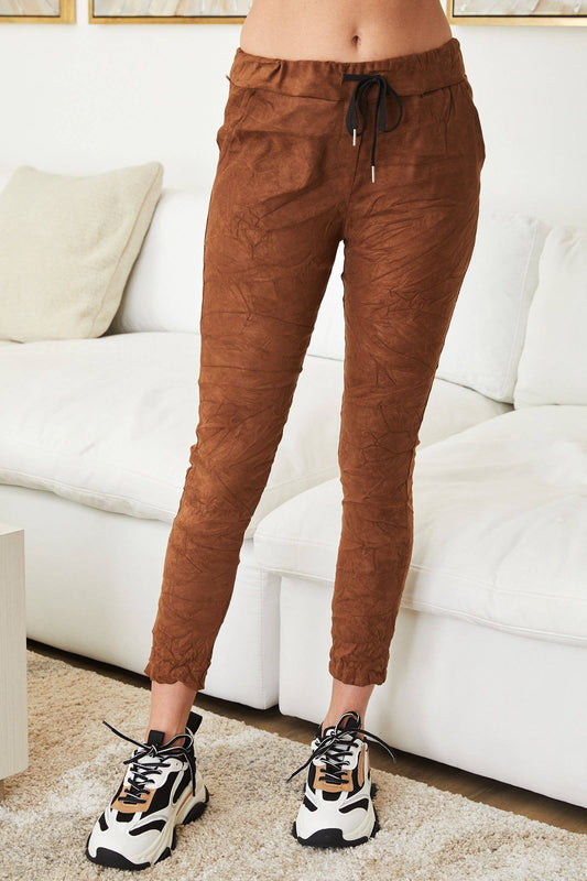 Magic Pants/Crinkle Jogger - Suede Chocolate Brown