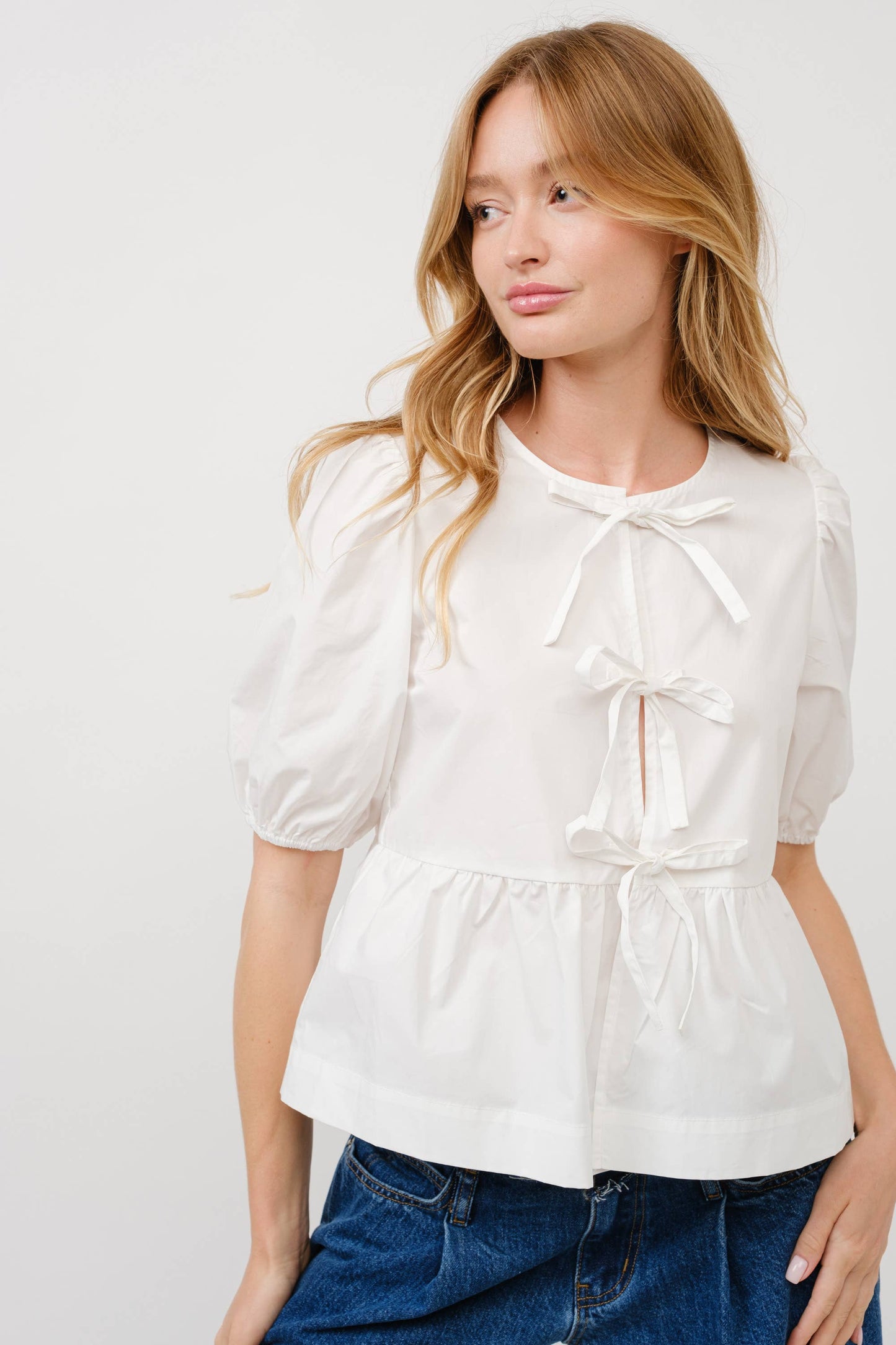 Poppy Front Bow Tie Blouse