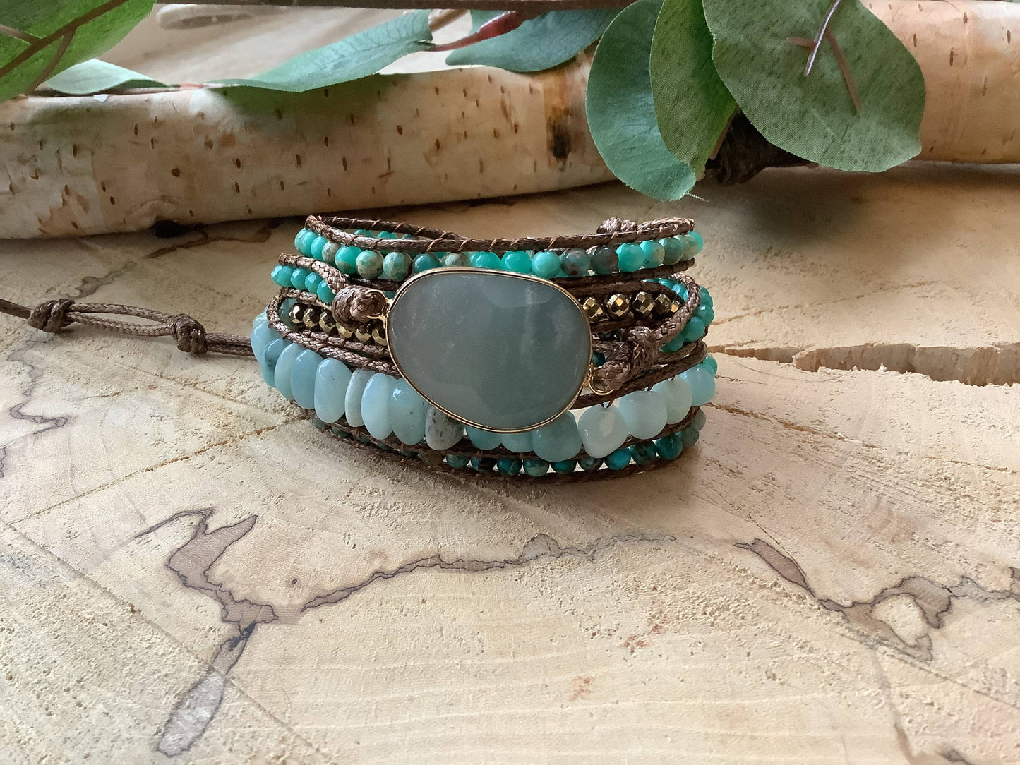 Amazonite Beaded Wrap  Bracelet