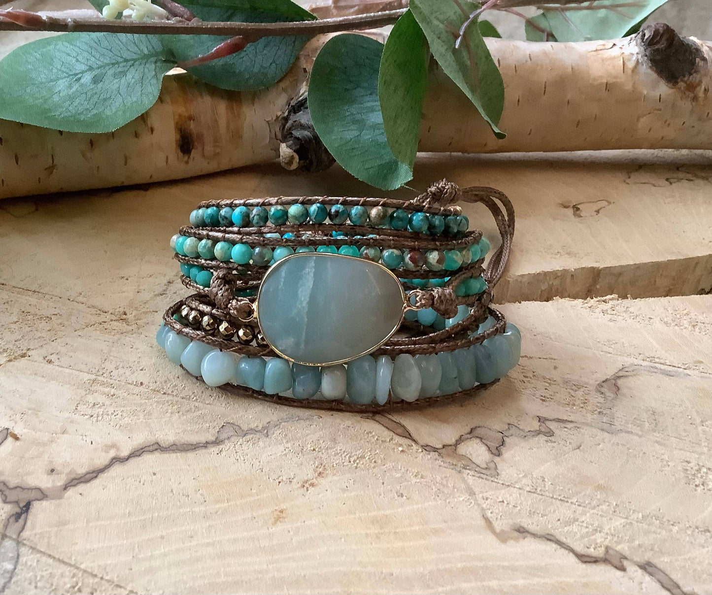 Amazonite Beaded Wrap  Bracelet