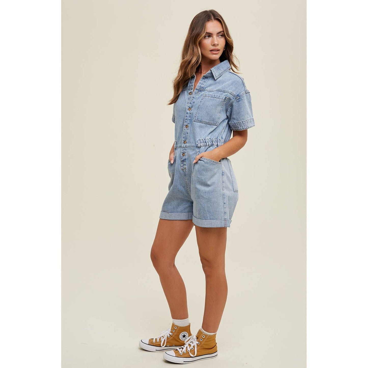 Brunch Days Denim Utility Romper