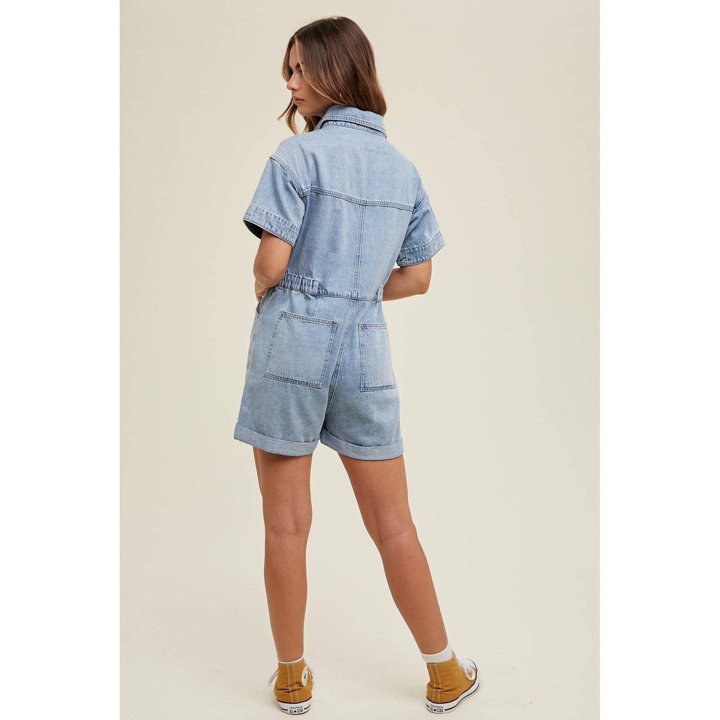 Brunch Days Denim Utility Romper